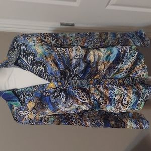 Cache Multicolor Blue & Gold Printed Button-Up Blouse